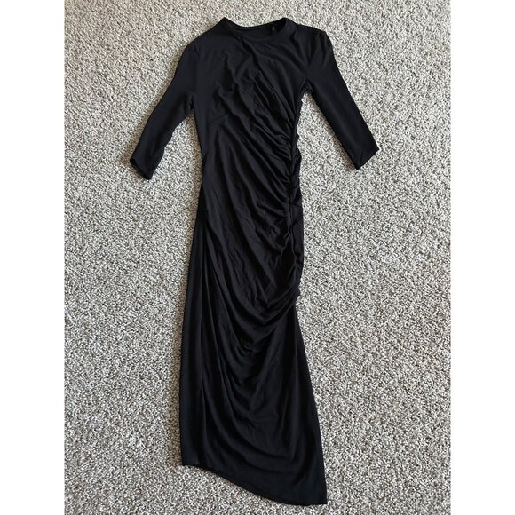 Helmut Lang Womens XS Black Twist Midi Dress 3/4 Sleeve Stretchy - Picture 2 of 11